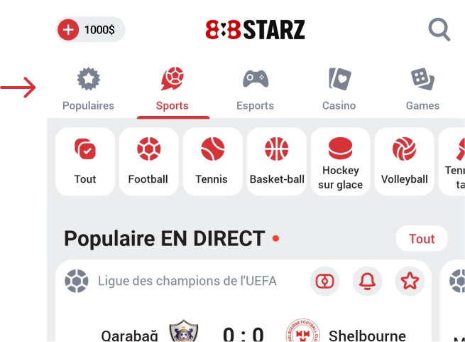 Naviguez vers la section Sports 888starz Apk Afrique